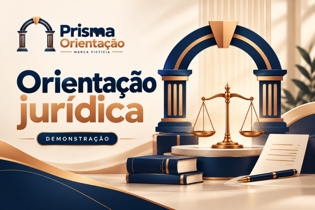 Banner fictício Prisma Orientação — orientação jurídica, demonstração