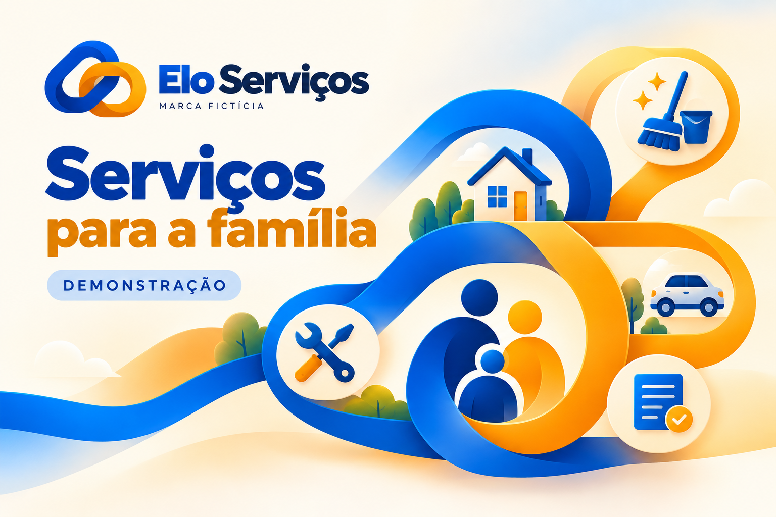 Banner fictício Elo Serviços — serviços para a família, demonstração
